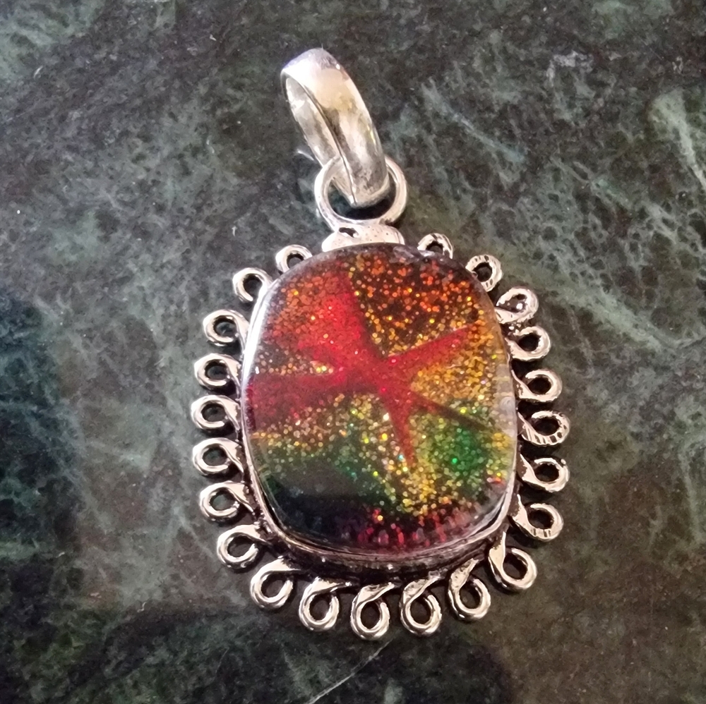 Hancrafted 925  Multicolor Dichroic Glass Pendant. - Picture 4 of 7